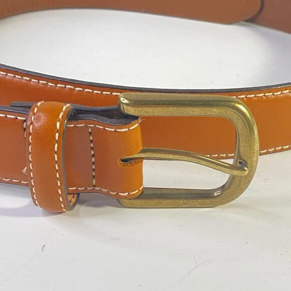 L.L.Bean Men’s Leather Belt 38 Tan Contrast Stitch Brass Buckle - Picture 6 of 7